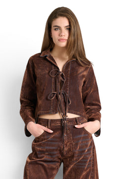 Giacca Camicia Sara boxfit in denim floccato con lacci