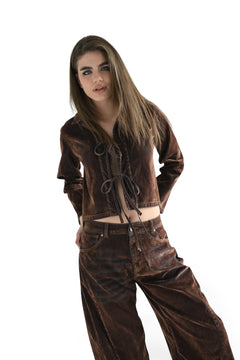 Giacca Camicia Sara boxfit in denim floccato con lacci
