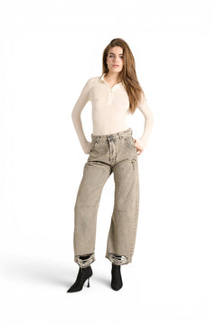 Jeans Amabel barrel in denim grigio destroyed super used