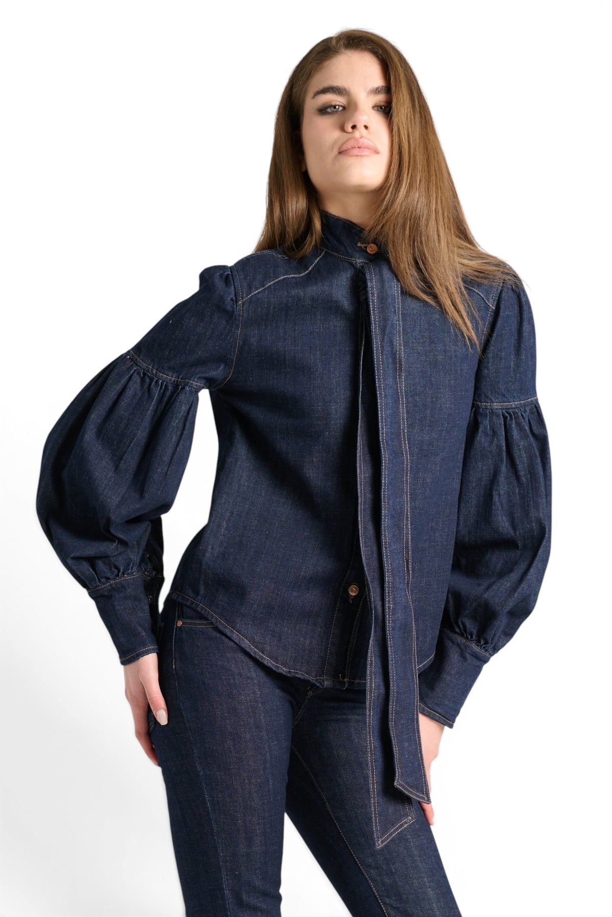 Leo shirt jacket in dark denim with sash