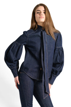 Leo shirt jacket in dark denim with sash