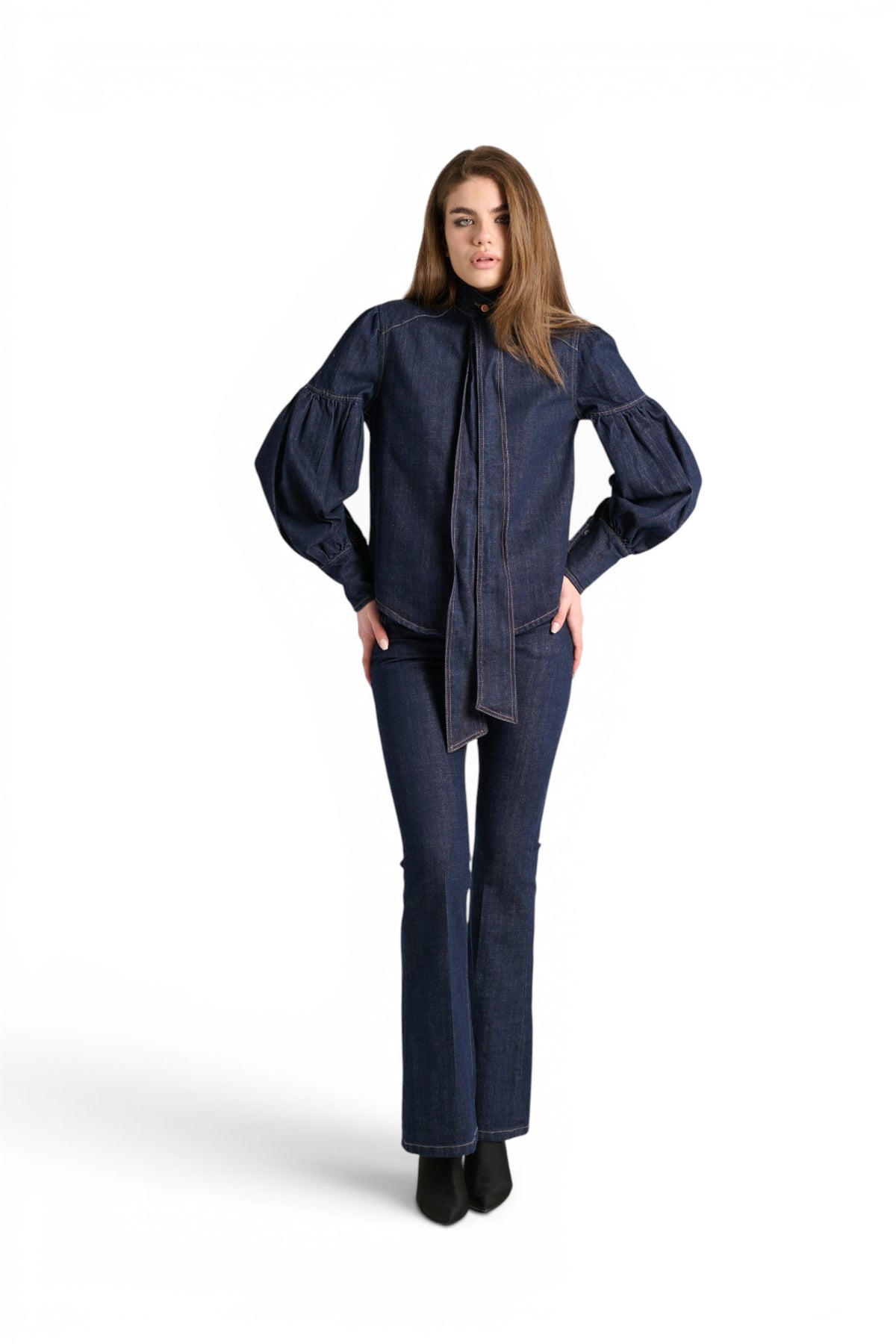 Leo shirt jacket in dark denim with sash