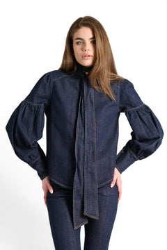 Leo shirt jacket in dark denim with sash