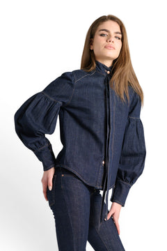 Leo shirt jacket in dark denim with sash