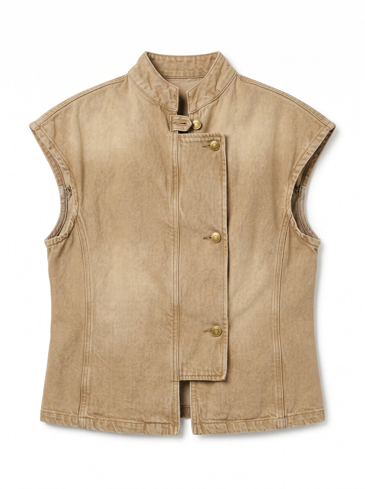 Gilet Hana utility in denim color con collo coreano