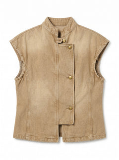 Gilet Hana utility in denim color con collo coreano