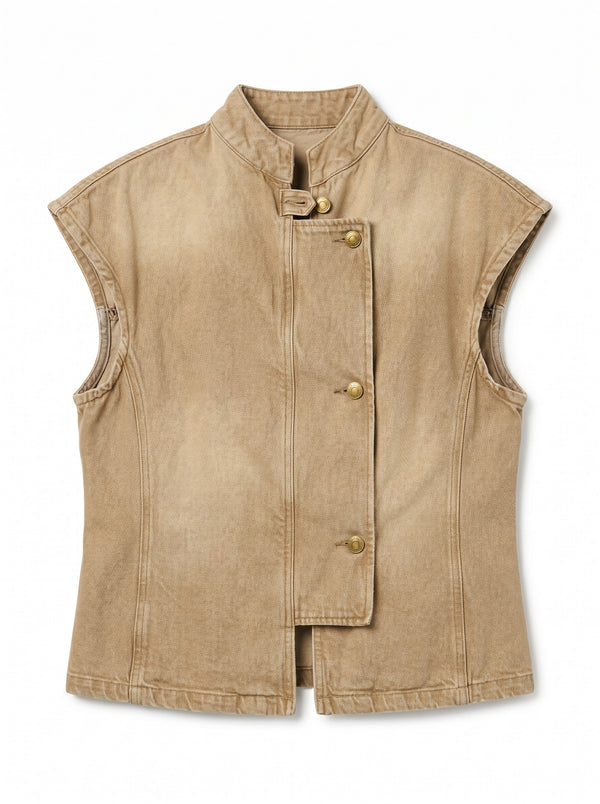 Gilet Hana utility in denim color con collo coreano