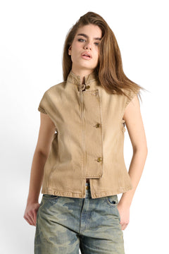 Gilet Hana utility in denim color con collo coreano