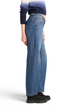 Ada straight leg jeans in medium stone wash denim with V-shaped waistband