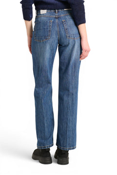 Ada straight leg jeans in medium stone wash denim with V-shaped waistband