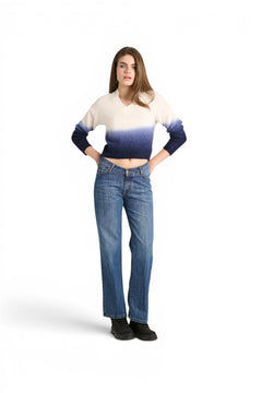 Ada straight leg jeans in medium stone wash denim with V-shaped waistband