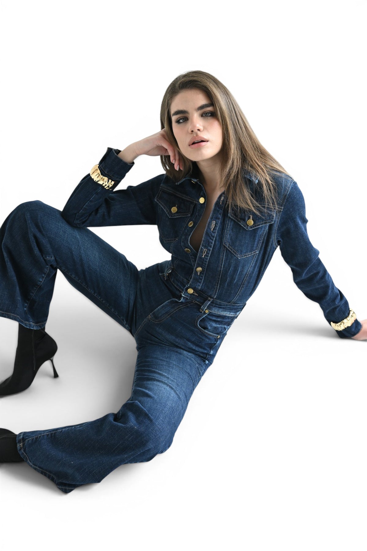 Jumpsuit Margot flared in cross-comfort denim