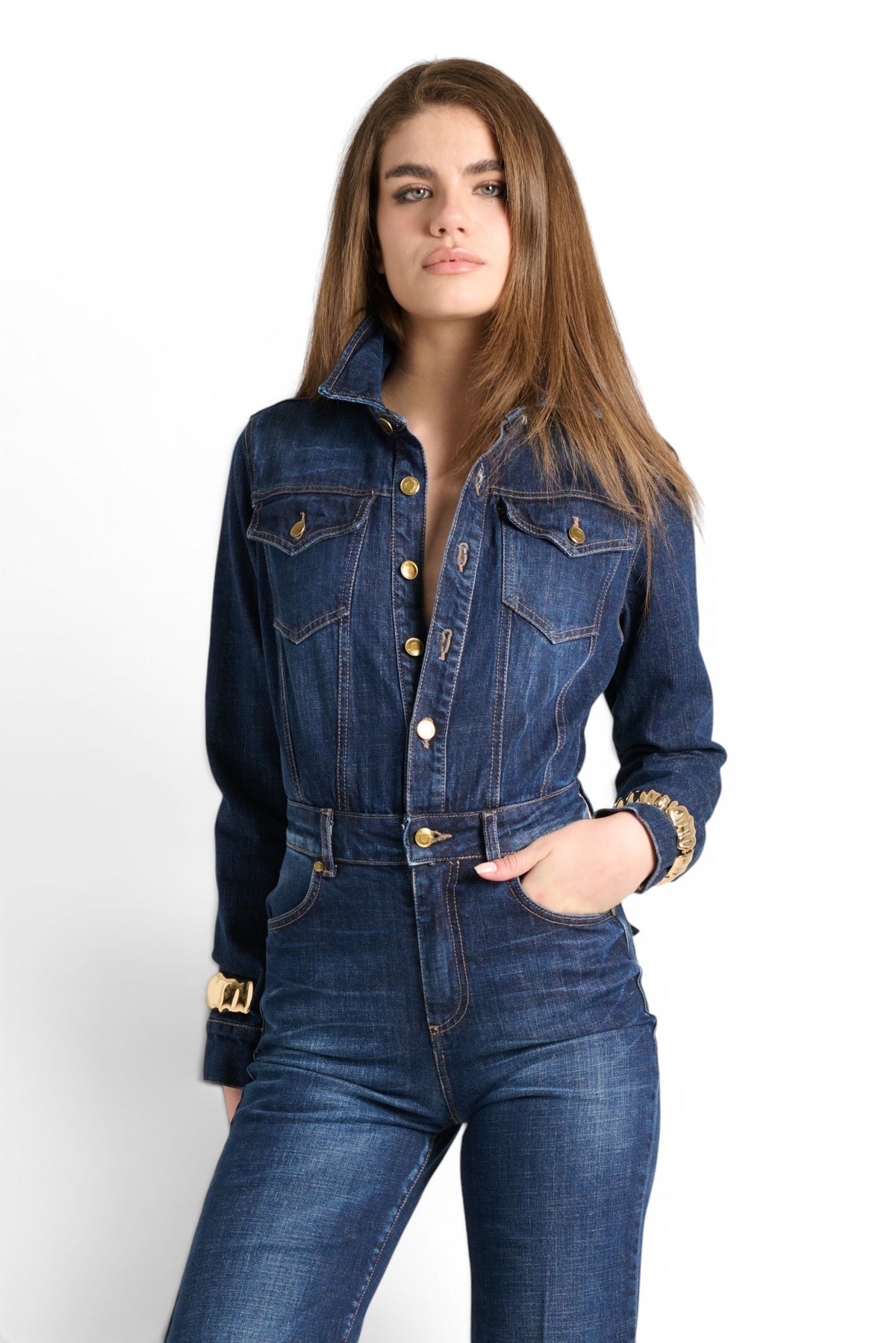 Jumpsuit Margot flared in cross-comfort denim