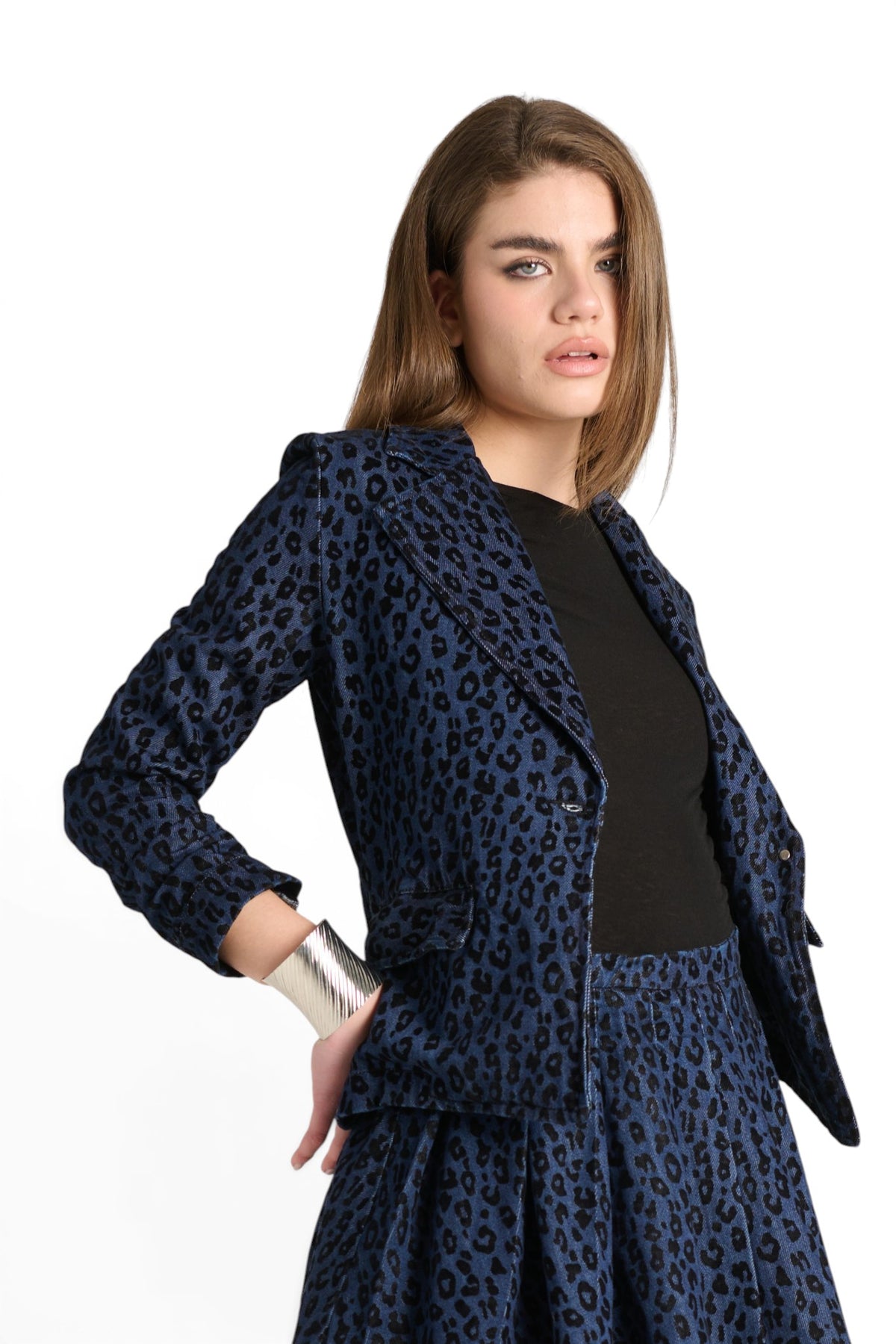 Debby jacket in animal print flocked denim