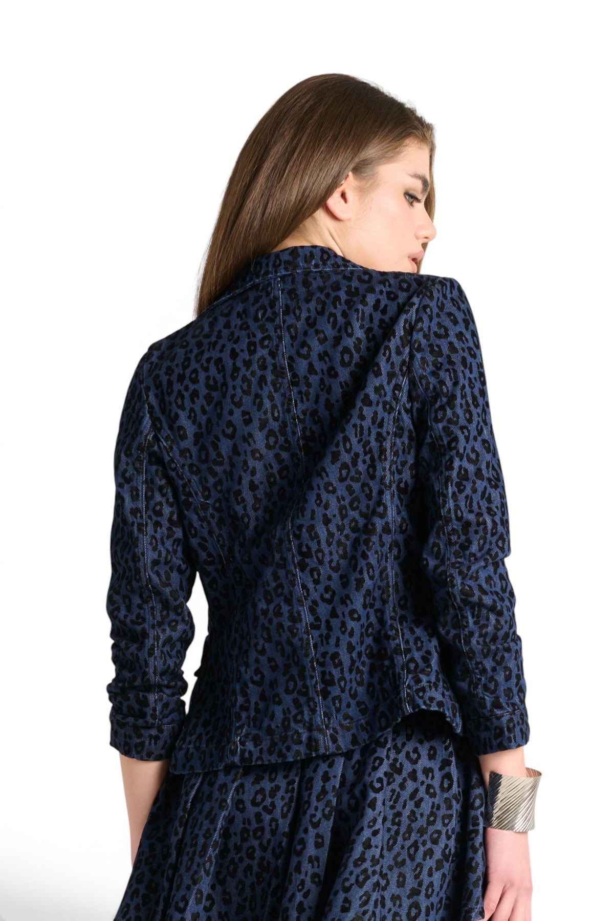 Debby jacket in animal print flocked denim