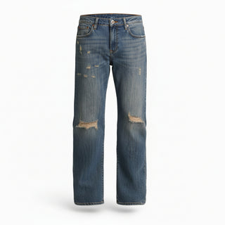 Jeans Bryana straight in denim fermo con abrasioni
