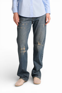 Jeans Bryana straight in denim fermo con abrasioni