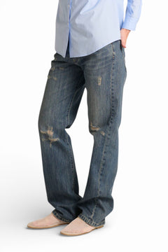 Jeans Bryana straight in denim fermo con abrasioni