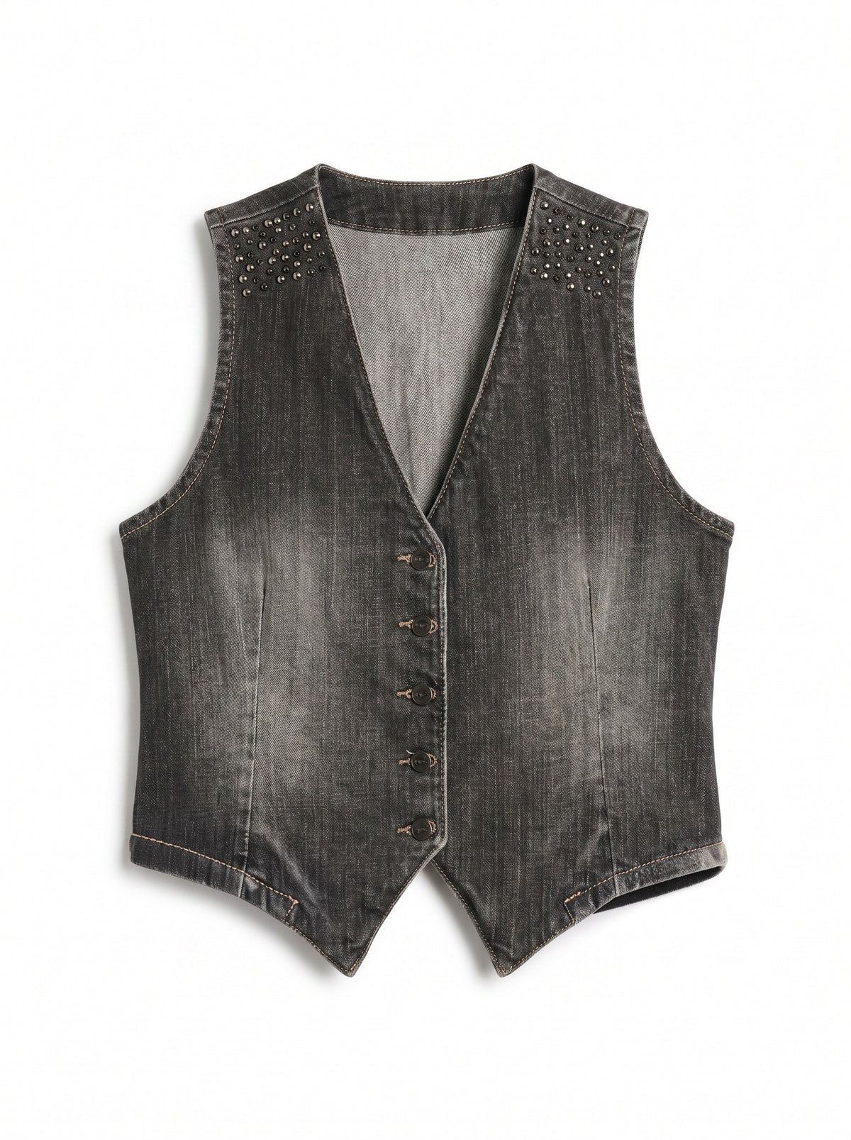 Jen black denim vest with stud application