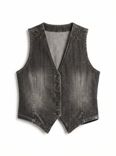 Jen black denim vest with stud application