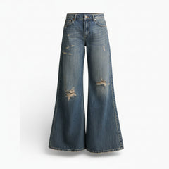 Jeans Brenda wide leg in denim fermo con abrasioni