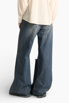 Jeans Brenda wide leg in denim fermo con abrasioni
