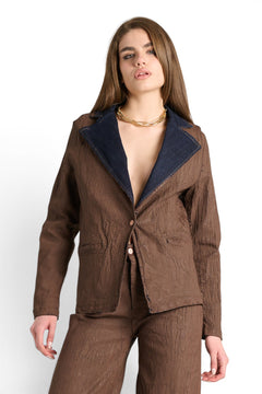 Giacca Lily in denim crackle moro