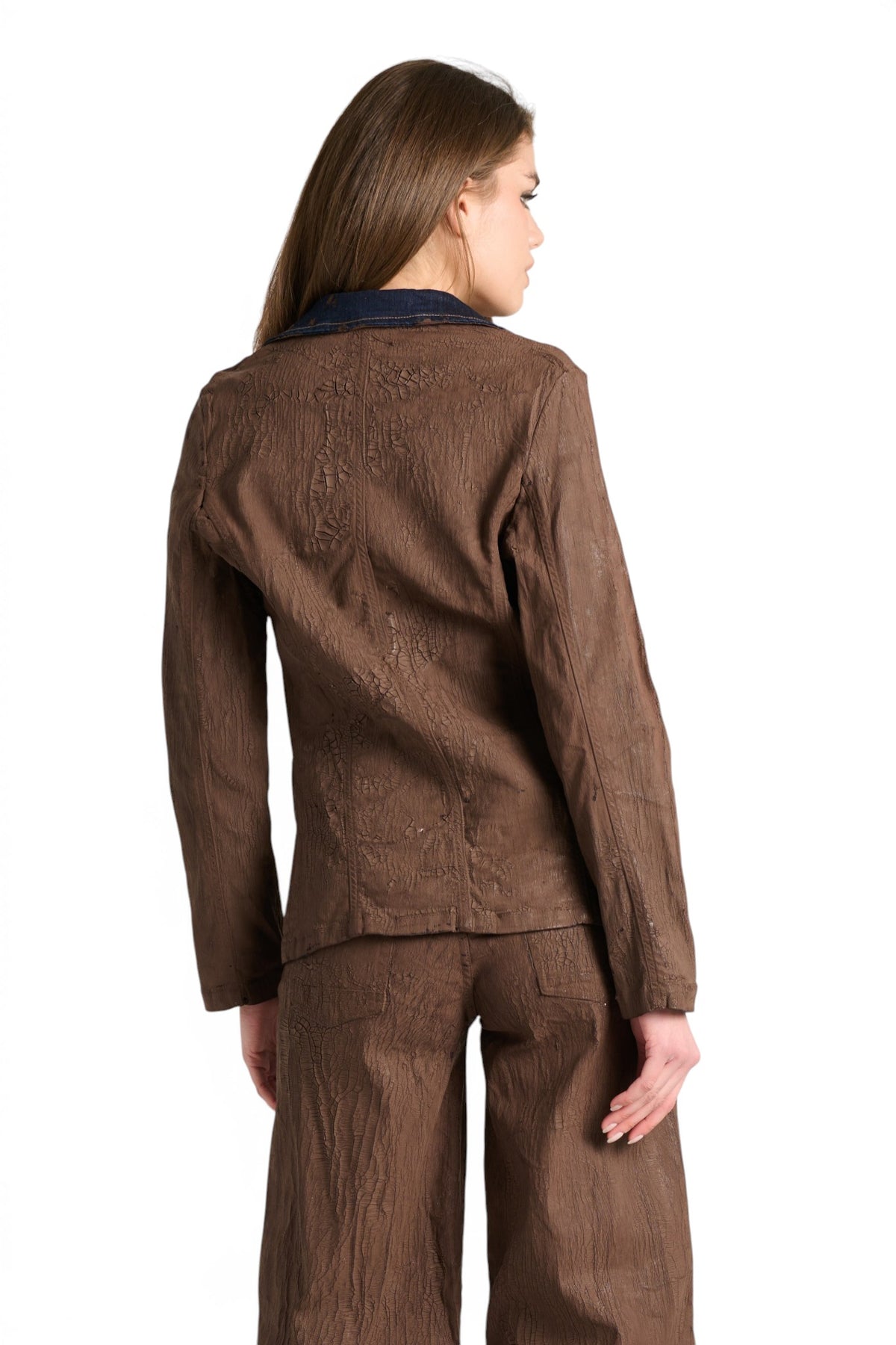 Giacca Lily in denim crackle moro