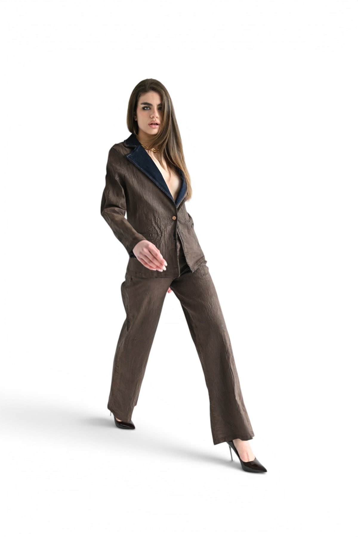 Giacca Lily in denim crackle moro