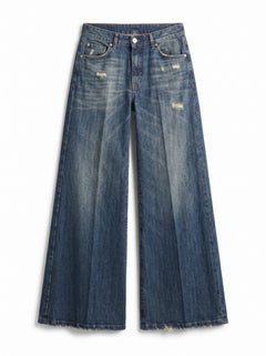 Brenda wide leg jeans in rigid denim with abrasions