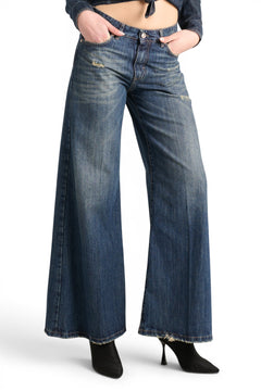 Brenda wide leg jeans in rigid denim with abrasions