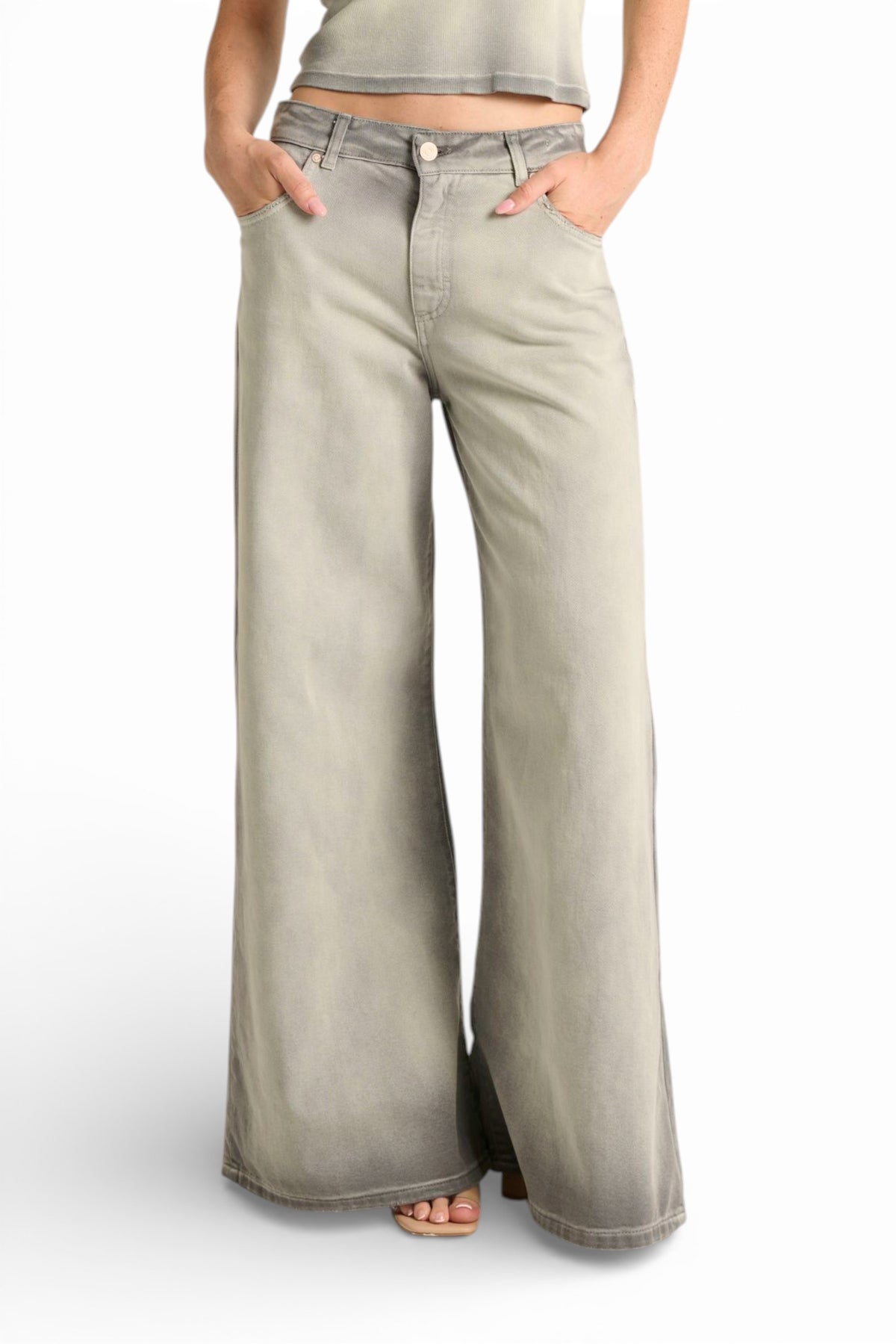 Pantaloni Anne wide leg in drill fermo spraywash