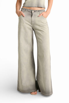 Pantaloni Anne wide leg in drill fermo spraywash