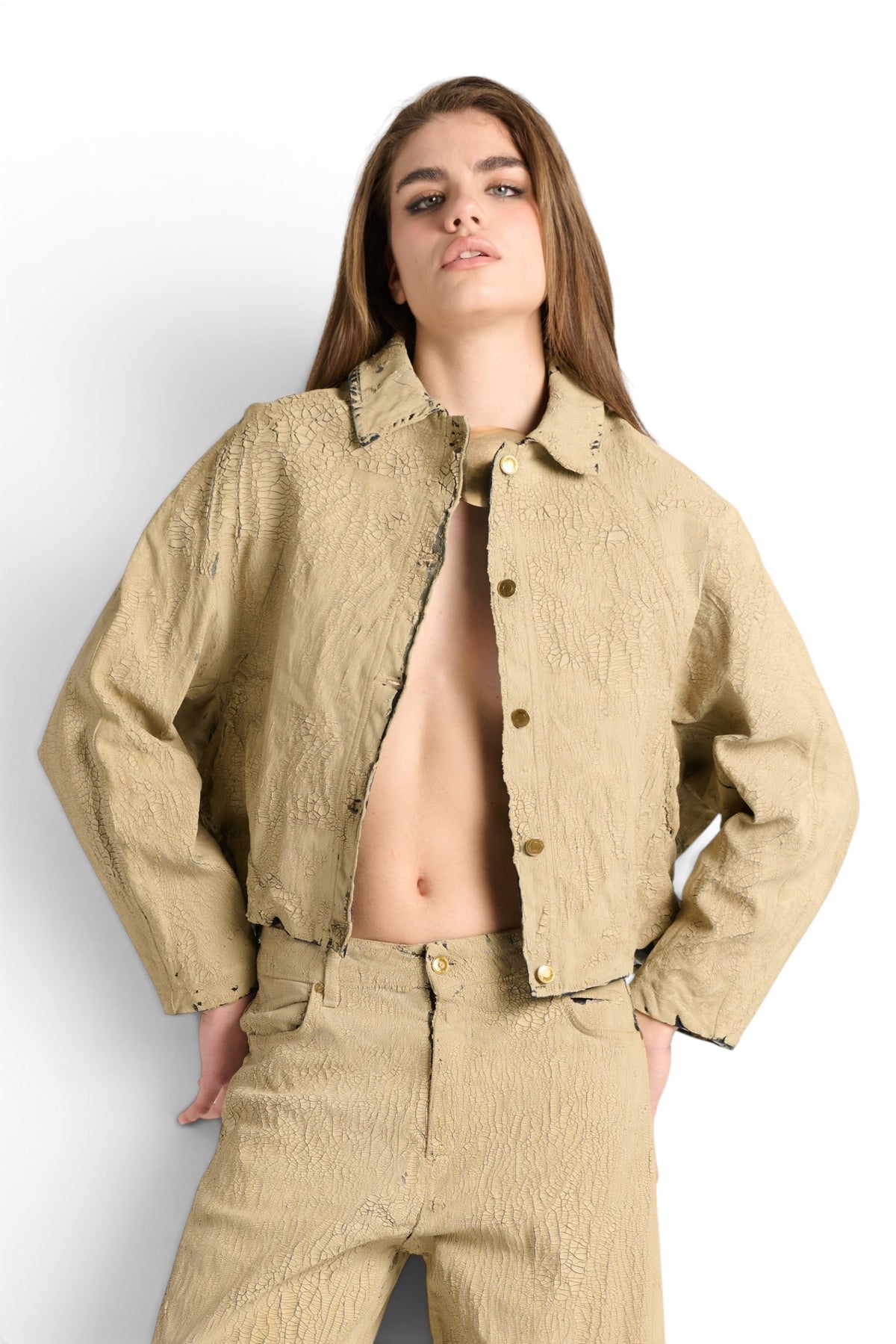 Bomber Jimmy oversize in denim crackle beige