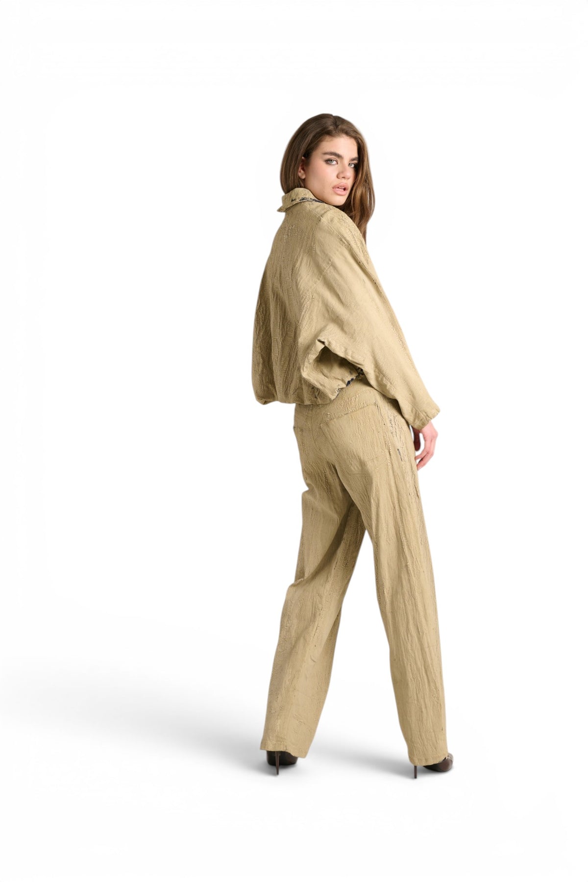 Bomber Jimmy oversize in denim crackle beige