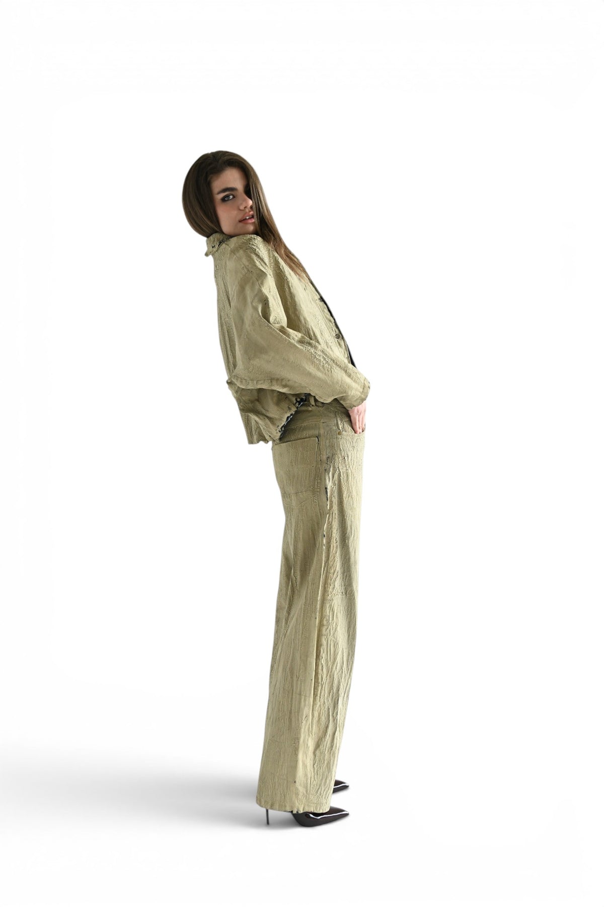 Bomber Jimmy oversize in denim crackle beige