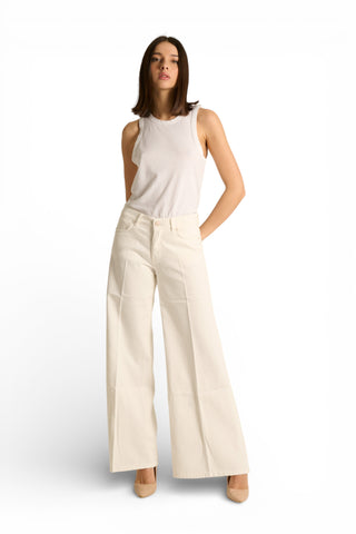 Pantaloni Brenda wide leg in drill fermo con trattamenti denim