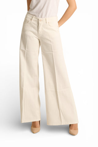 Pantaloni Brenda wide leg in drill fermo con trattamenti denim