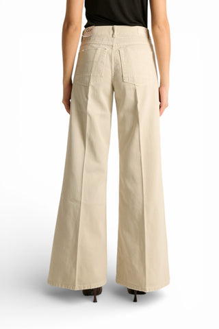 Pantaloni Brenda wide leg in drill fermo con trattamenti denim