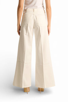 Pantaloni Brenda wide leg in drill fermo con trattamenti denim