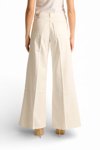 Pantaloni Brenda wide leg in drill fermo con trattamenti denim