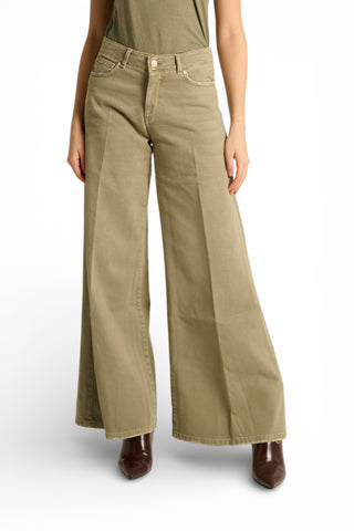 Pantaloni Brenda wide leg in drill fermo con trattamenti denim