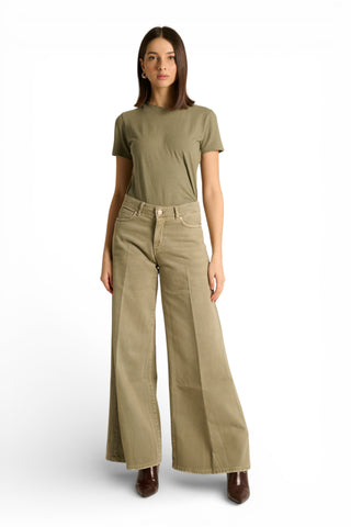 Pantaloni Brenda wide leg in drill fermo con trattamenti denim