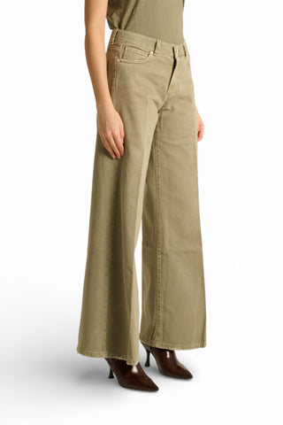Pantaloni Brenda wide leg in drill fermo con trattamenti denim
