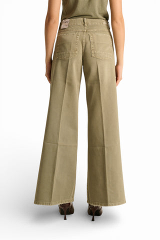 Pantaloni Brenda wide leg in drill fermo con trattamenti denim