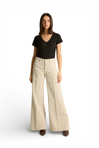 Pantaloni Brenda wide leg in drill fermo con trattamenti denim