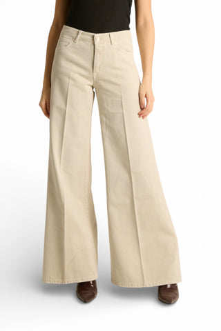 Pantaloni Brenda wide leg in drill fermo con trattamenti denim