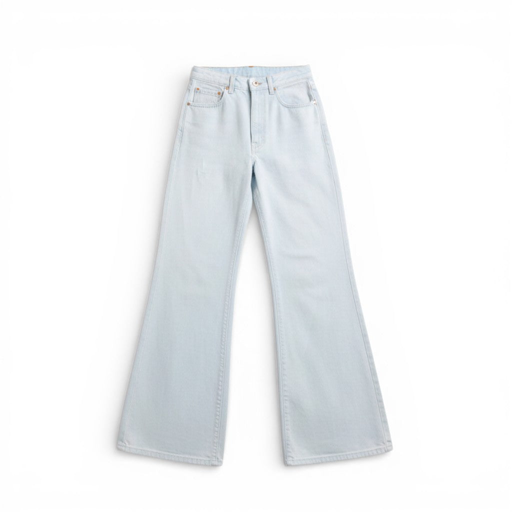 Pantaloni Brenda wide leg in drill fermo con trattamenti denim