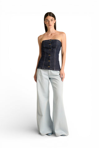 Pantaloni Brenda wide leg in drill fermo con trattamenti denim