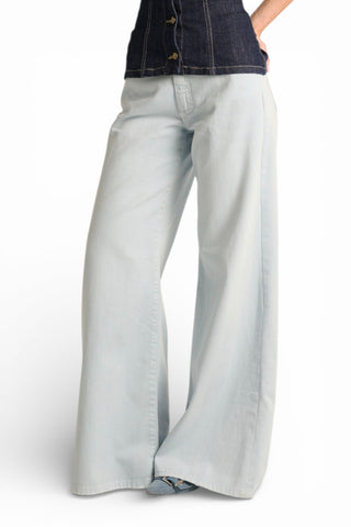 Pantaloni Brenda wide leg in drill fermo con trattamenti denim